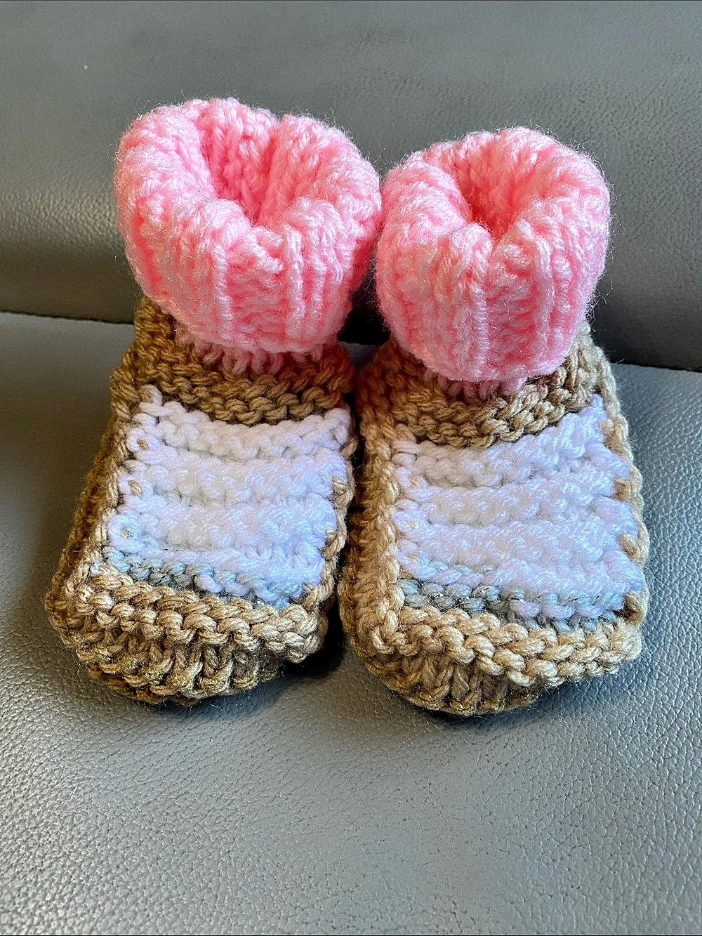 Baby Knit Booties in Pink & Brown